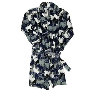 Calvin Klein Robe Boys Large Blue Multi Animal Pattern Fleece 100% Polyester